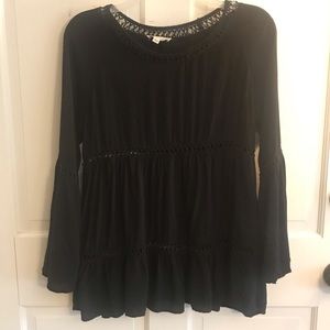 Haute Society Black Boho Top with Bell Sleeves